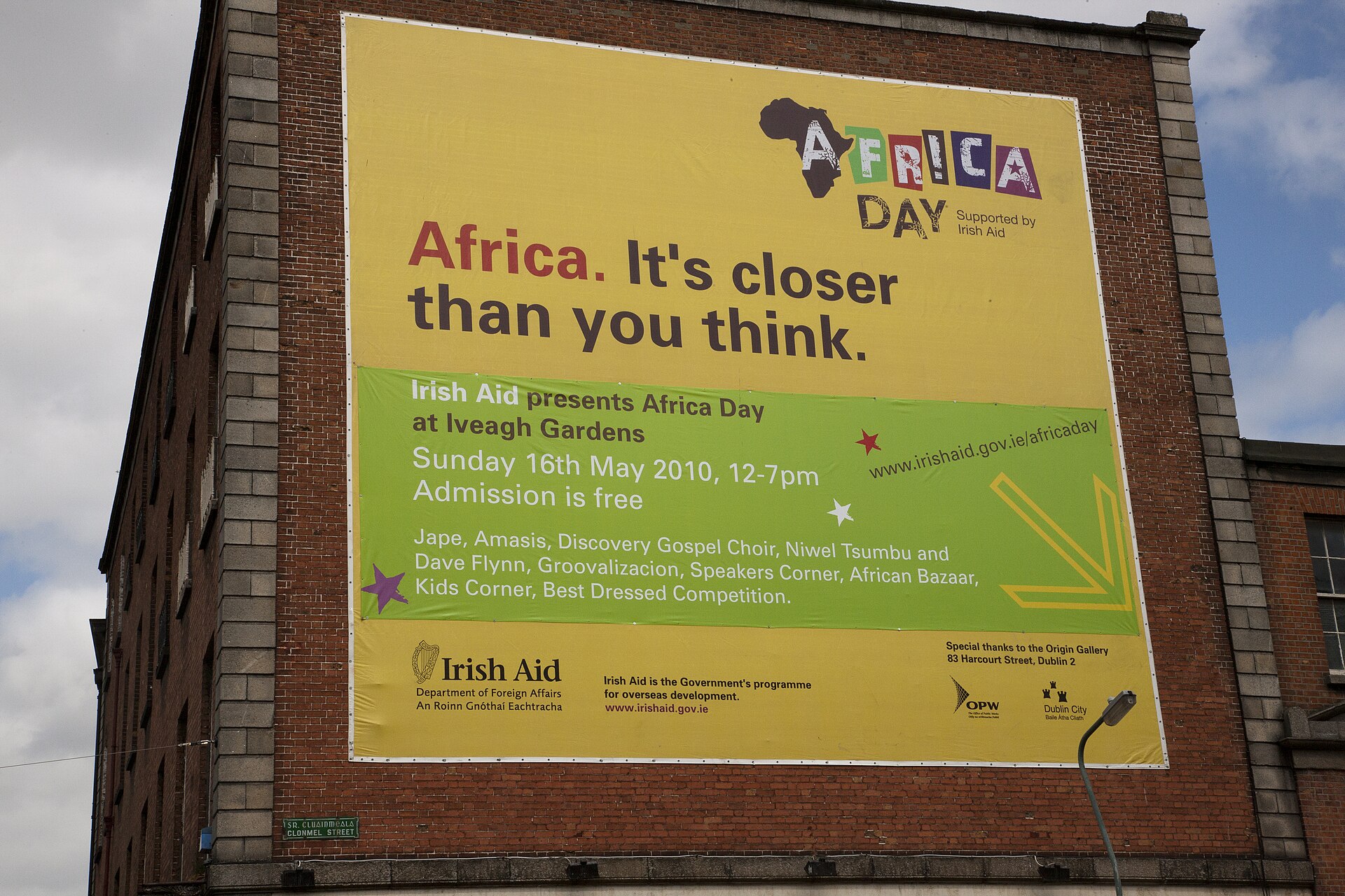 Event highlights will include: Music The Main Stage at Africa Day Dublin will feature Congolese musician Niwel Tsumbu and Irish musician Dave Flynn who have developed a special Africa Day collaboration; Senegalese kora master and griot Solo Cissokho; Choice Music Prize winner Jape; traditional Irish act Fidil; The Amazing Few; the Discovery Gospel Choir, and the Newpark Afro-Cuban Orchestra. African Bazaar In the African Bazaar, visitors to Africa Day Dublin can take a crash course in Ugandan or Bini dancing; learn some Swahili phrases; model traditional Kasai costumes from the Democratic Republic of Congo, or try out a tent used by the Taureg nomads of Mali. There will also be hair-braiding; traditional Nigerian masquerade performers; Abyssinian and Afro-Caribbean music; African board games; delicious food samples from Malawi, Zimbabwe and Cameroon, and arts and crafts displays from all over Africa. A ‘Best Dressed’ competition will take place over the course of the day, with prizes for those dressed in the most colourful African attire. Food This year at Africa Day Dublin, there will be several African food vendors offering a wide variety of authentic African food and drinks for visitors to purchase. Education Zone In the Education Zone, visitors to Africa Day Dublin can learn more about development issues through participating in fun, family-friendly activities – try on traditional Mauritanian clothes; visit the ‘Because I Am A Girl’ photo exhibition; plant a seed to grow a vegetable commonly eaten in Africa, or take part in a jigsaw puzzle competition. Speakers’ Corner The Speakers’ Corner at Africa Day Dublin will feature a range of workshops over the course of the day, including an Africa Day Book Club discussion on the classic novel ‘Things Fall Apart’ by Chinua Achebe. Chaired by Seán Rocks, presenter of the ‘Arena’ arts programme on RTÉ Radio 1, panellists will include award-winning writer Claire Kilroy; Newstalk presenter Orla Barry, acclaimed author Hugo Hamilton; journalist Roisin Ingle; South African writer Thabi Madide, and Chinedu Onyejelem, Editor of Metro Éireann. A discussion on ‘How to Build Ireland’s Engagement with Africa’ will also take place, with input from the Minister of State for Overseas Development, Peter Power TD. Chaired by RTÉ newsreader Bryan Dobson, panellists will include Justin Kilcullen, Director of Trócaire; Eric Yao, Coordinator of the Africa Centre; broadcaster and travel writer Manchán Magan, and Salome Mbugua, Director of AkiDwA, the African Women’s Network. Sports and Play Area Children visiting Africa Day Dublin can try their hand at traditional African games, such as Ingoma Bawo, the Malawian version of an ancient African board game. They can also enter quizzes and jigsaw puzzle competitions; participate in a drumming workshop; learn how to make traditional Ugandan toys out of banana fibres, and take part in African-themed art activities. * Access is through the Clonmel Street (just off Harcourt Street) entrance to the Iveagh Gardens, and visitors are advised to use public transport to travel to the venue, as parking will be severely limited in the area. * Full details of the programme for Africa Day Dublin are available at http://www.africaday.ie/dublin/overview.aspx . * Irish Aid is the Government’s programme of overseas development. It is a division of the Department of Foreign Affairs. For further information, please visit http://www.irishaid.gov.ie